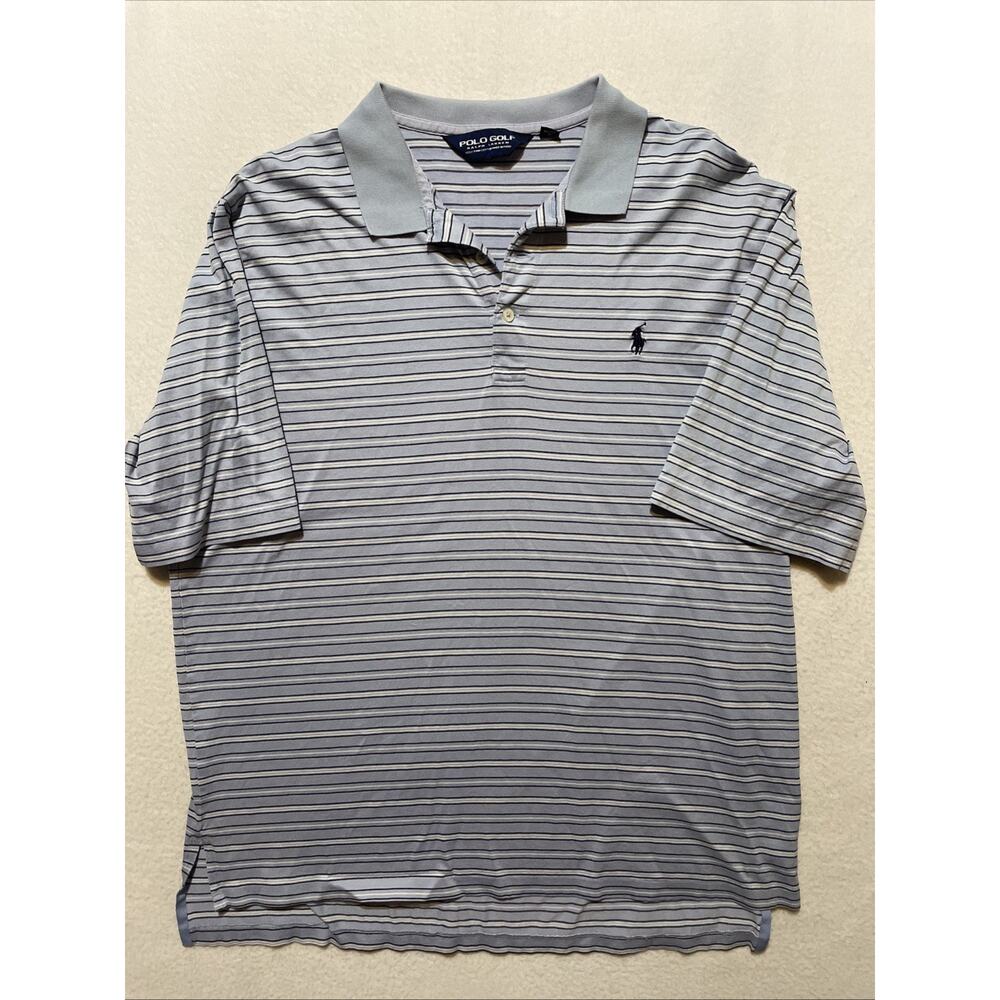Polo Golf Ralph Lauren Short Sleeve Shirt Mens Large Blue Striped Pima Cotton